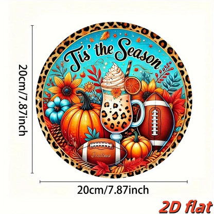 Autumn Leopard Print Football Pumpkin Aluminum Sign