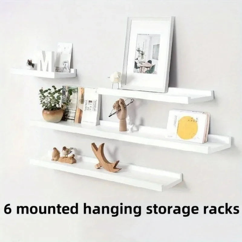 6 piece wall hanging solid wood display shelves