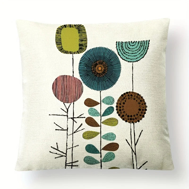 Set of 4 Abstract Flower Pillow Covers  18x18 Inches