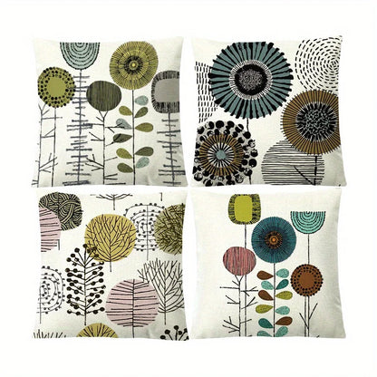 Set of 4 Abstract Flower Pillow Covers  18x18 Inches