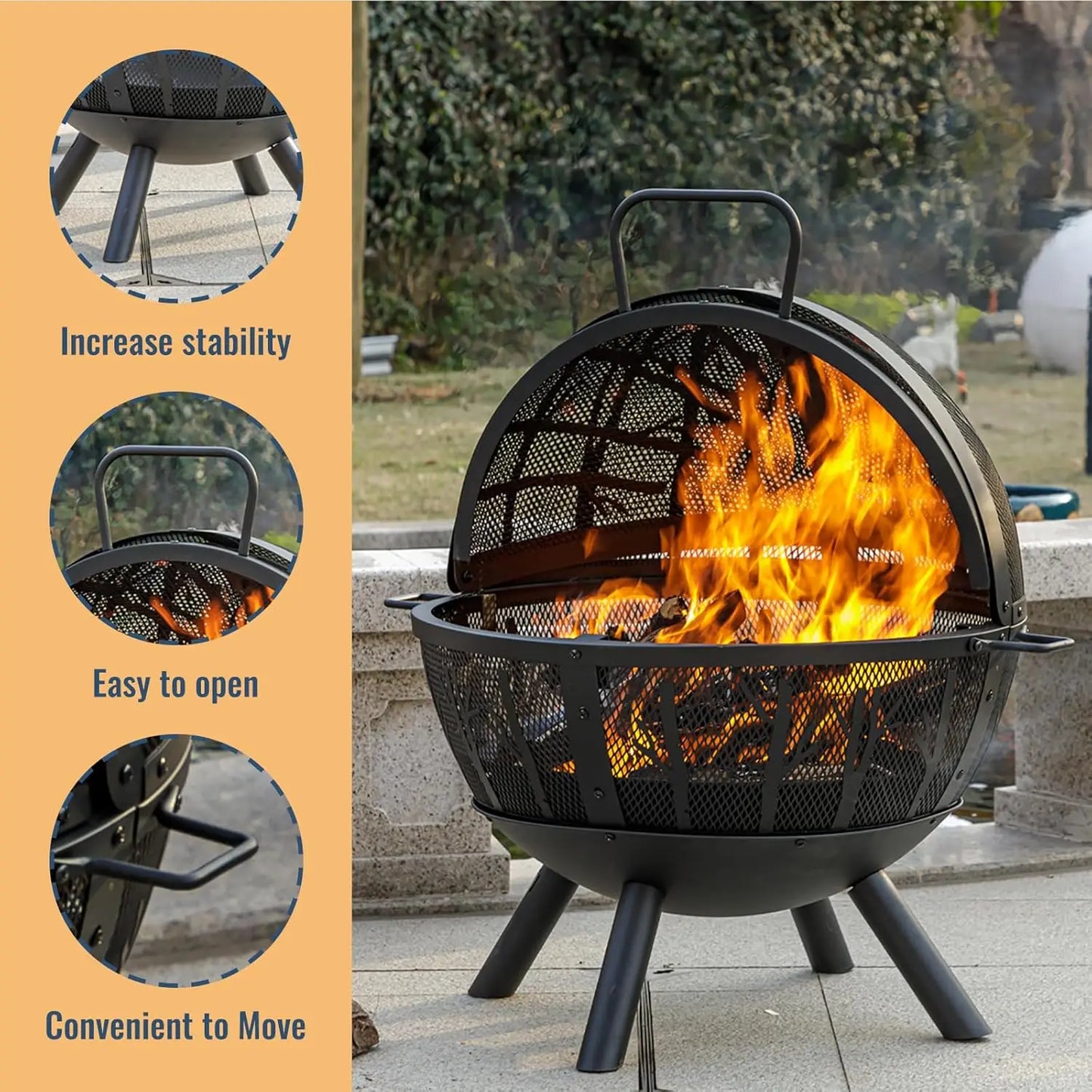 35 Inch Wood Burning Fire Pit with BBQ Grill