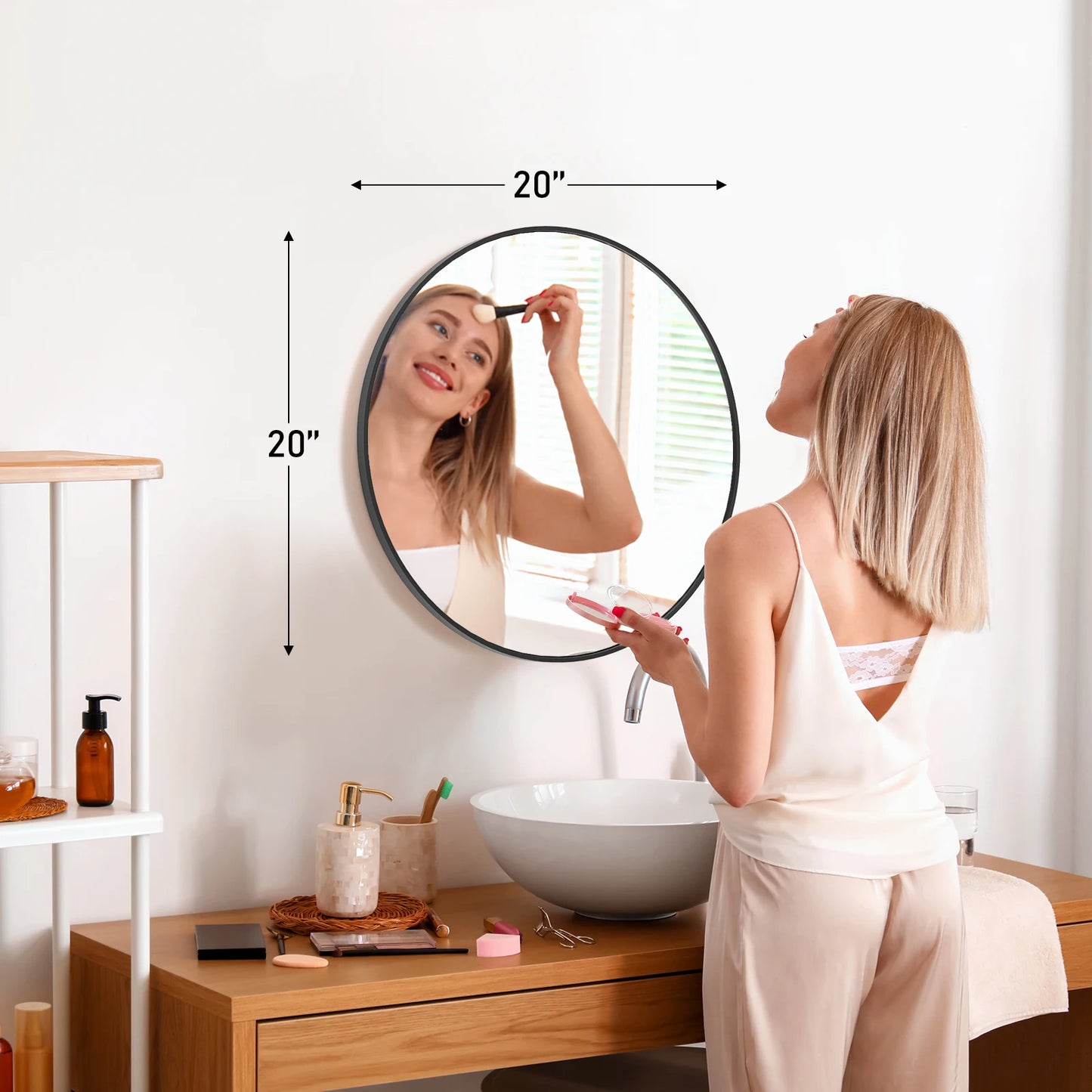 Round Vanity Framed Mirror for Wall