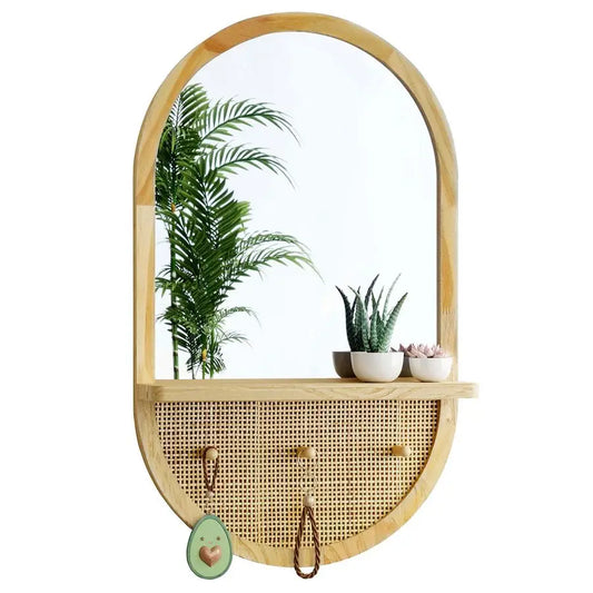 Mirror with Hooks, Removable Shelf