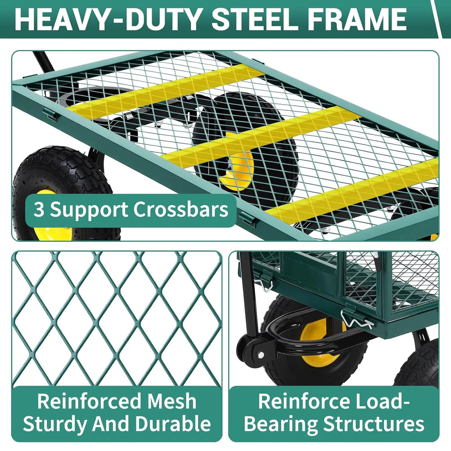 Heavy Duty Steel Garden Wagon Cart with 10" Tires