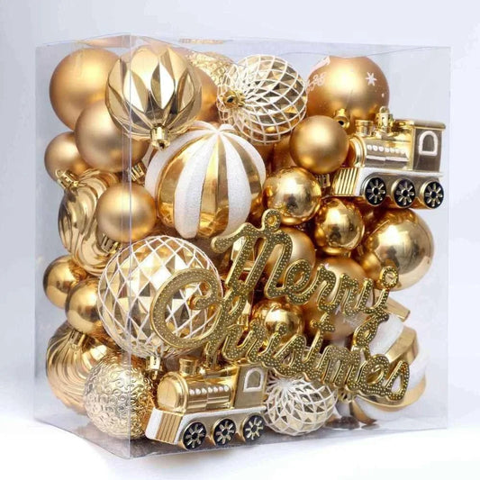 Christmas Ball Ornaments Set, 65 pcs Gold & White Shatterproof