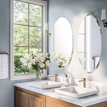Frameless Oval Beveled Edge Wall Mirror