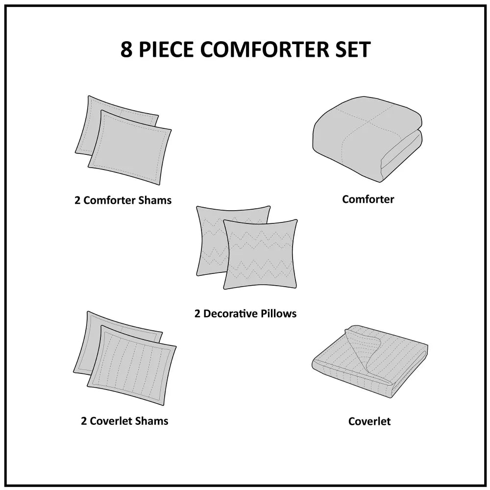 8 Piece Comforter Set Collection Navy Full/Queen