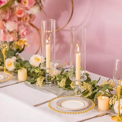 Clear Glass Hurricane Candle Holder Set of 2, 13.8 inch l