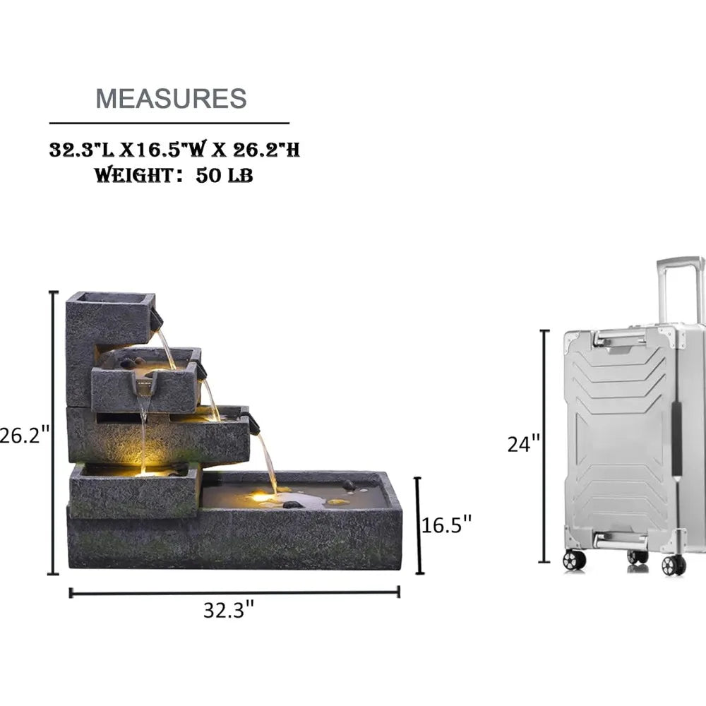 Tiered Waterfall Fountain Outdoor Garden LED