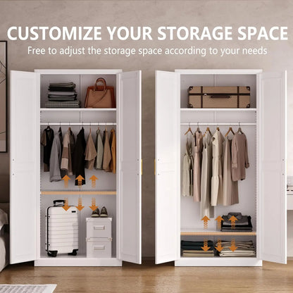 Metal Armoire Wardrobe Closet with Doors and Shelves