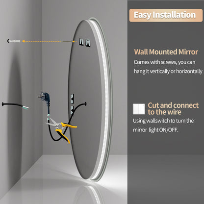 LED Oval  Anti-Fog Smart Touch Sensor Mirror