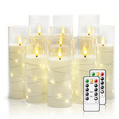 Flickering Flameless LED Pillar Candle Lights Embedded Star String