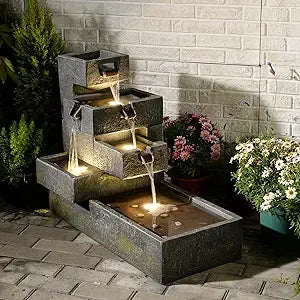 Tiered Waterfall Fountain Outdoor Garden LED