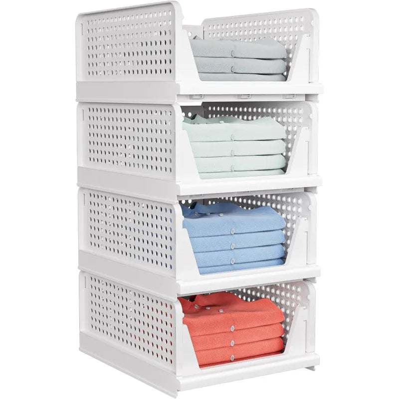 4 Pack Stackable Closet Storage Baskets