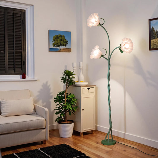 Retro 3-Head Flower Floor Lamp, Flexible Neck