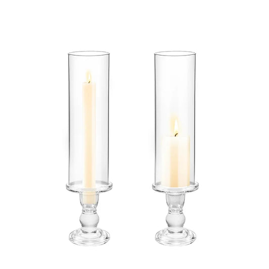 Clear Glass Hurricane Candle Holder Set of 2, 13.8 inch l