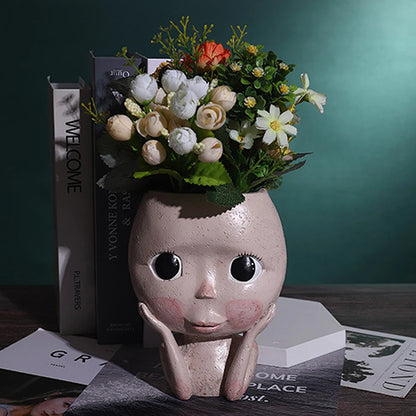Girls Face Head Flower Pot