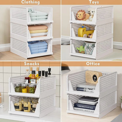 4 Pack Stackable Closet Storage Baskets