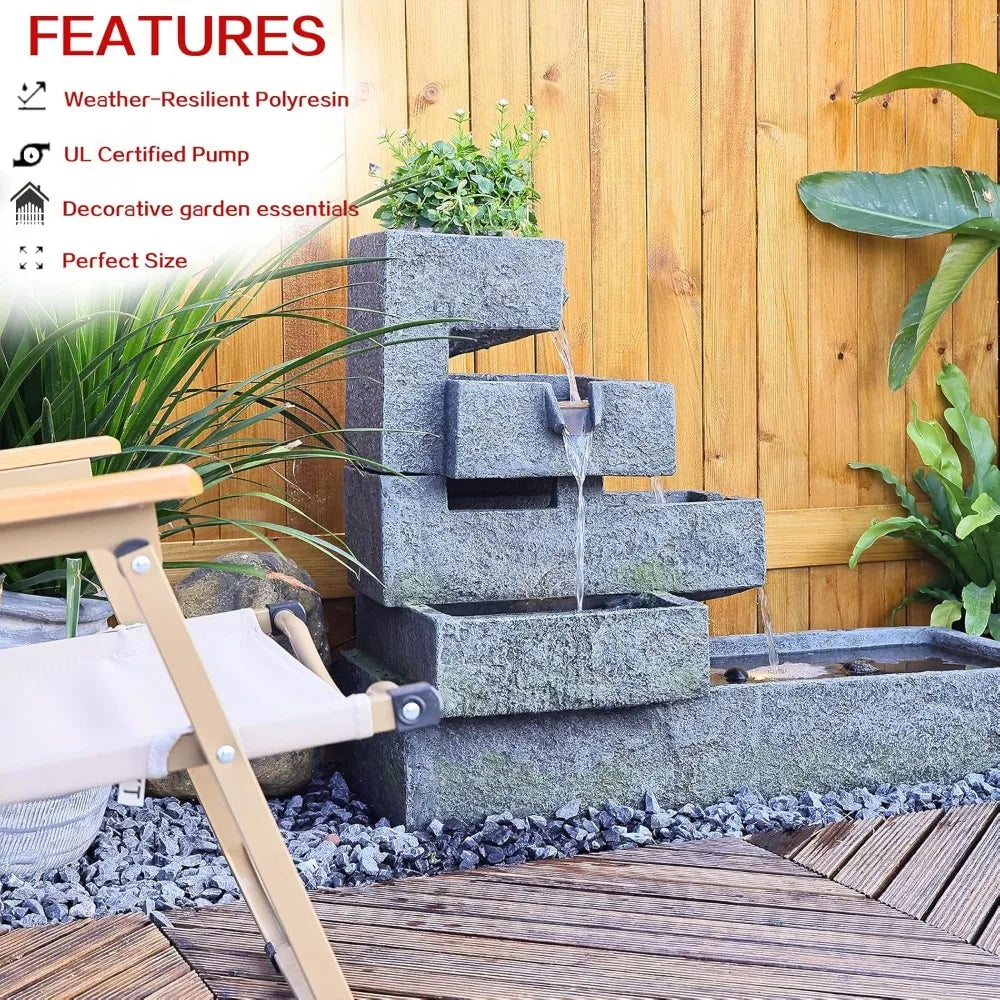 Tiered Waterfall Fountain Outdoor Garden LED