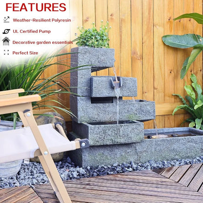 Tiered Waterfall Fountain Outdoor Garden LED