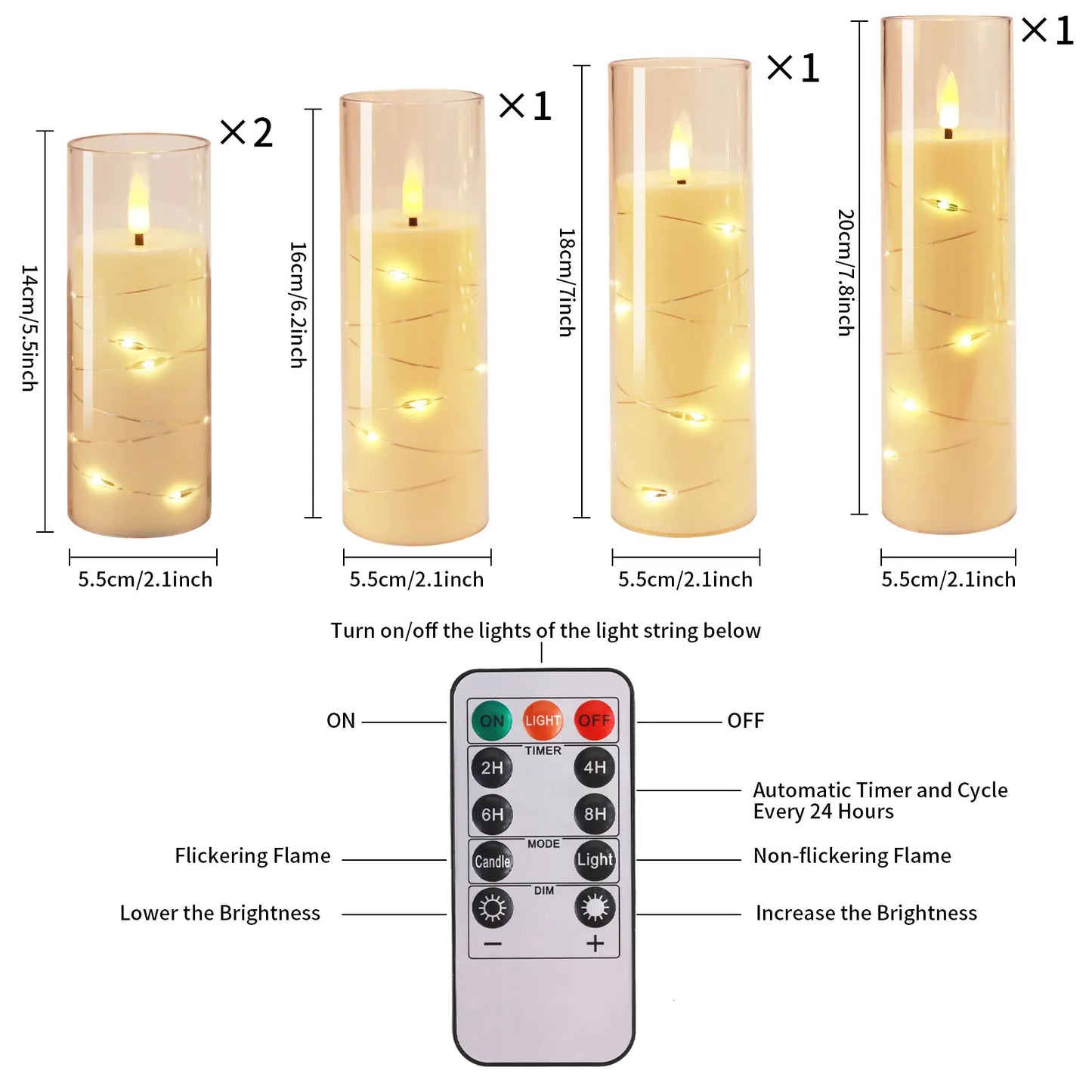 Flickering Flameless LED Pillar Candle Lights Embedded Star String