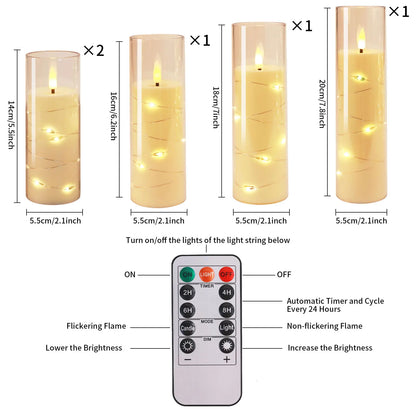 Flickering Flameless LED Pillar Candle Lights Embedded Star String