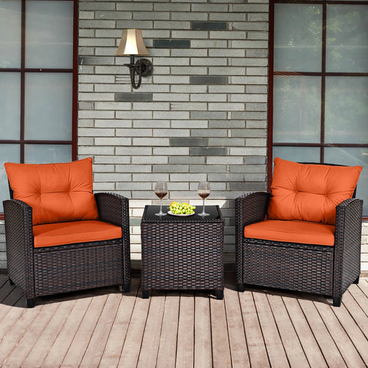 3 PCS Patio Rattan Furniture Set