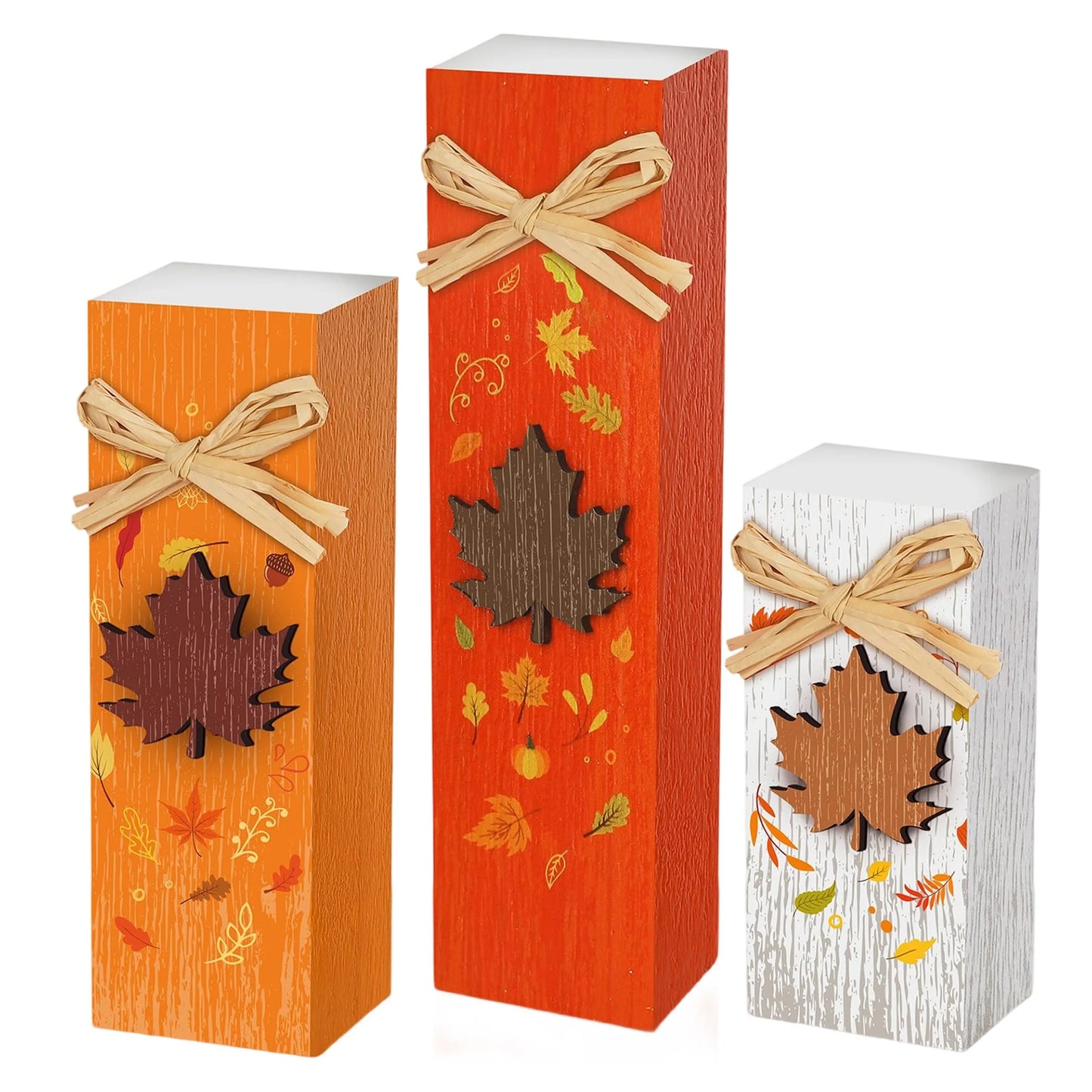 Rustic Autumn Tabletop Decor Set with Wooden Standing Blocks