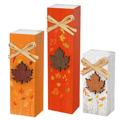 Rustic Autumn Tabletop Decor Set with Wooden Standing Blocks