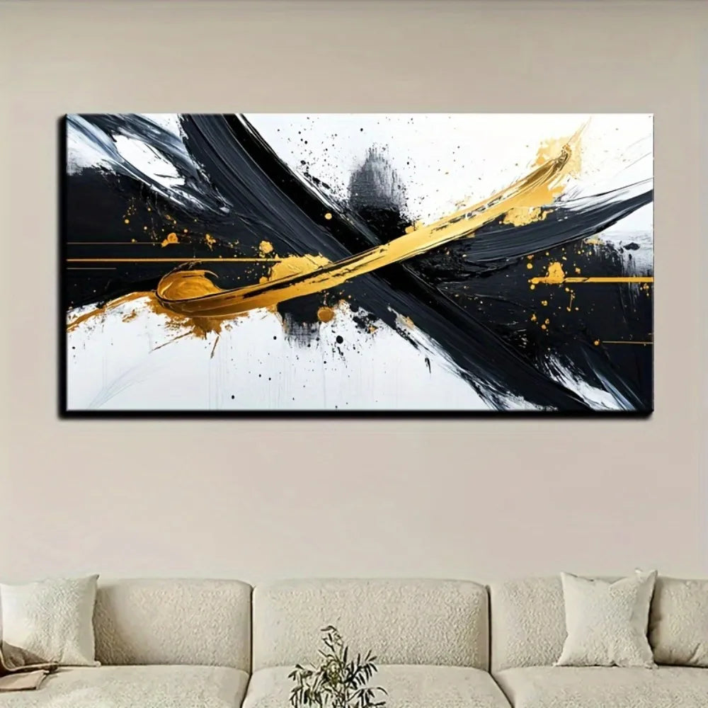 Framed black and white abstract canvas mural