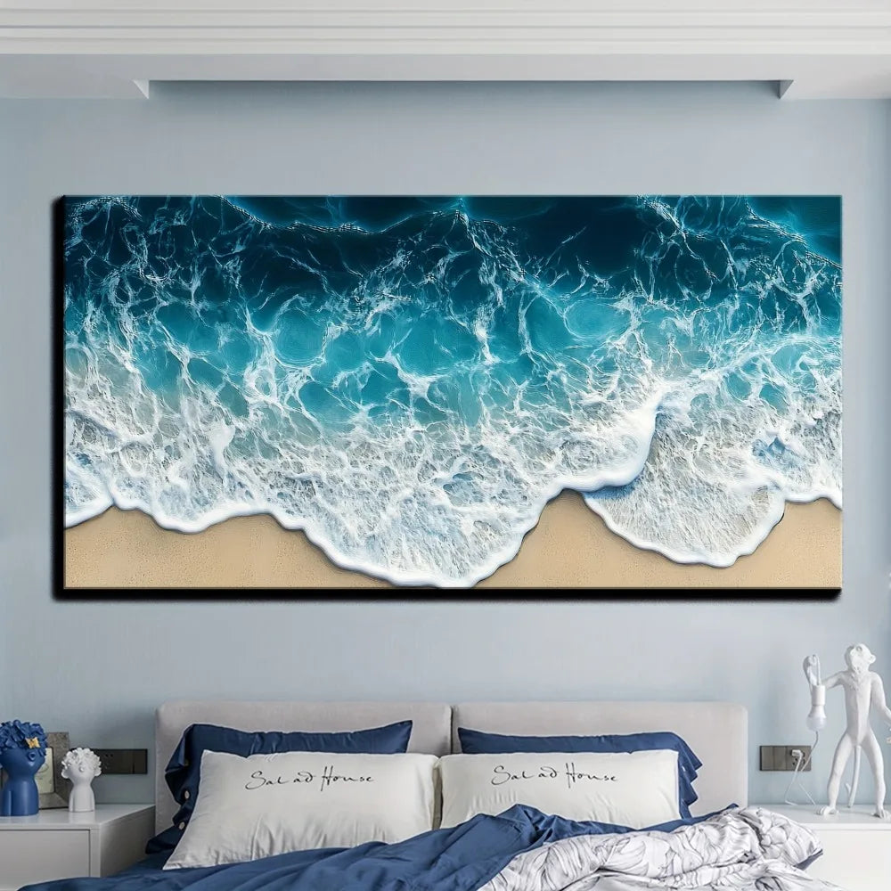Blue wave texture print painting