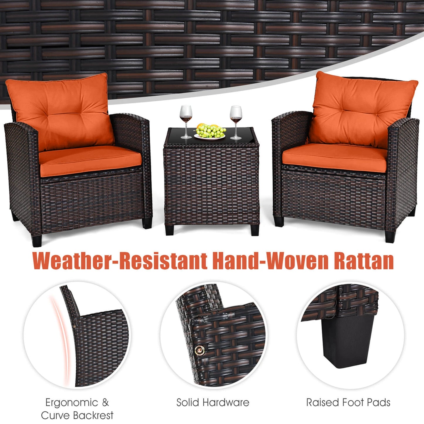 3 PCS Patio Rattan Furniture Set