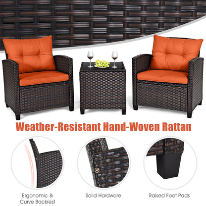 3 PCS Patio Rattan Furniture Set
