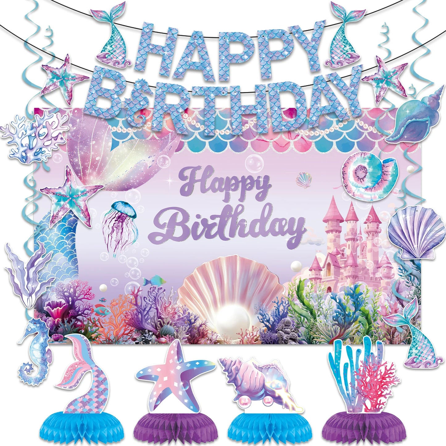 Mermaid Happy Birthday Banner