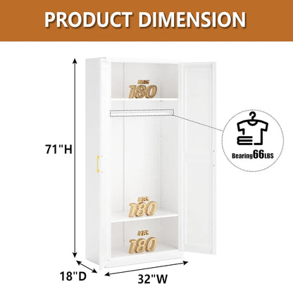 Metal Armoire Wardrobe Closet with Doors and Shelves