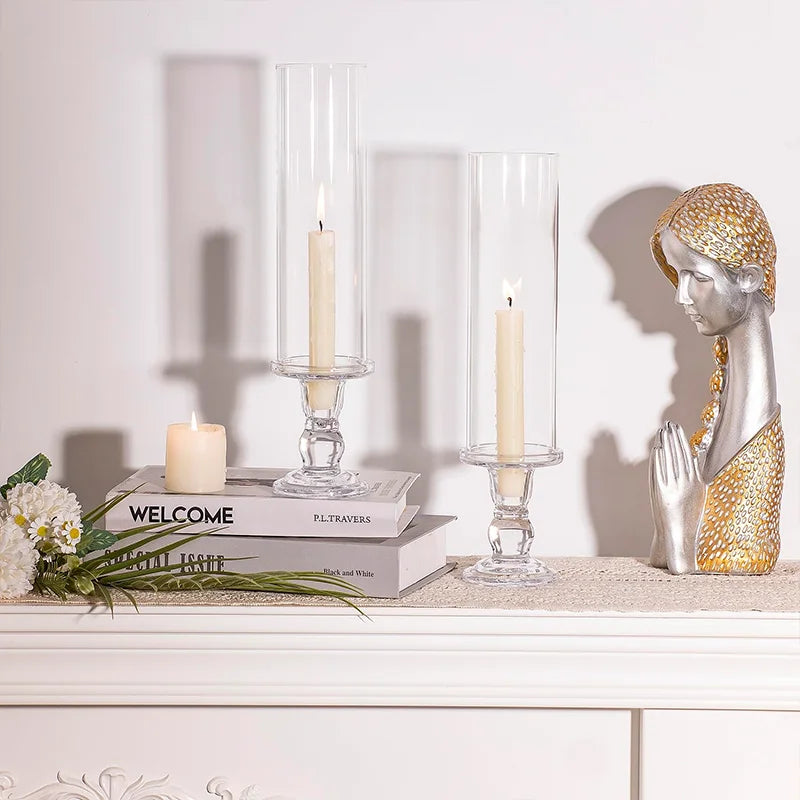 Clear Glass Hurricane Candle Holder Set of 2, 13.8 inch l