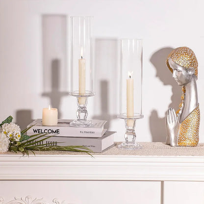 Clear Glass Hurricane Candle Holder Set of 2, 13.8 inch l