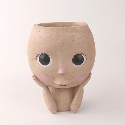 Girls Face Head Flower Pot