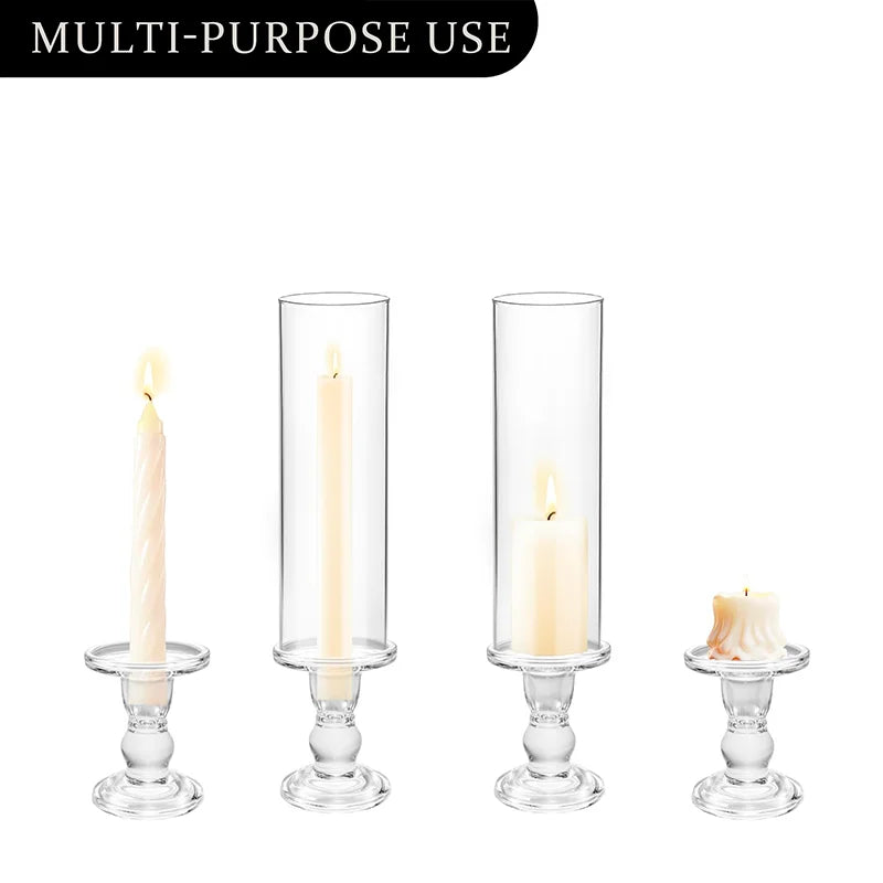 Clear Glass Hurricane Candle Holder Set of 2, 13.8 inch l