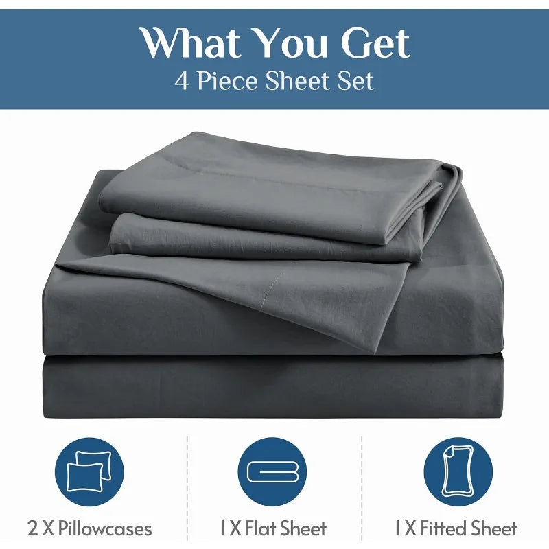 Dark Grey Queen Sheets Set, 14 " Deep Pockets