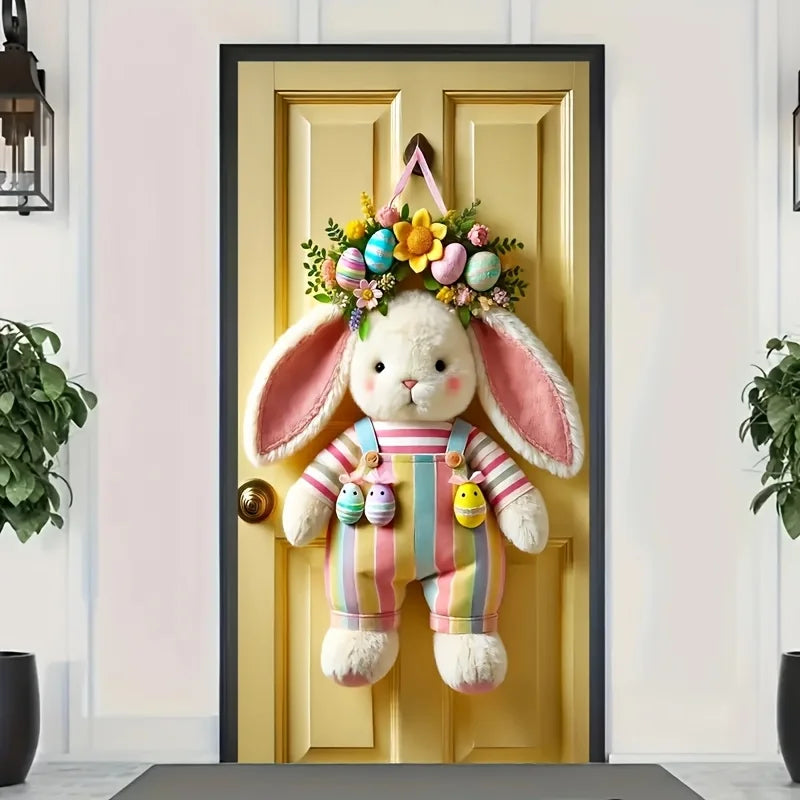 1PC, 2D Easter Bunny and Egg Wreath door cover