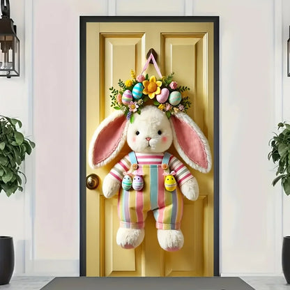 1PC, 2D Easter Bunny and Egg Wreath door cover