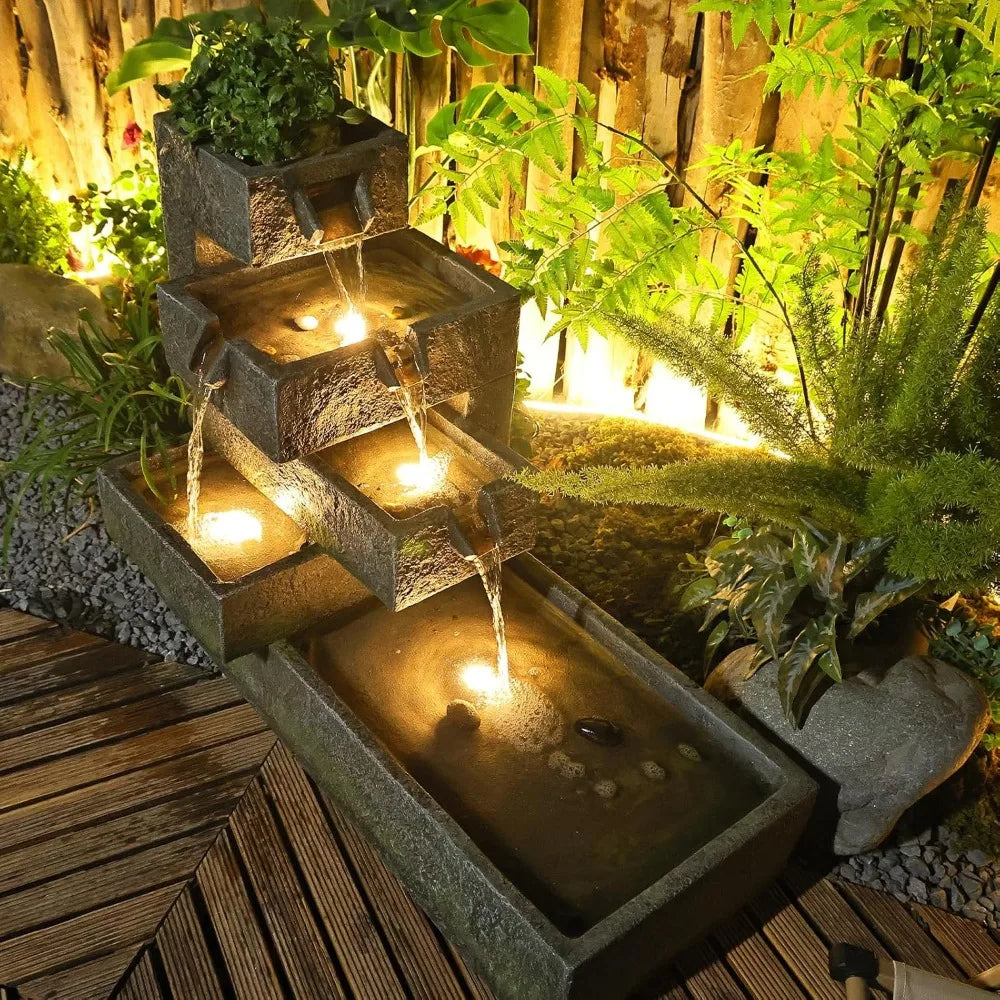 Tiered Waterfall Fountain Outdoor Garden LED