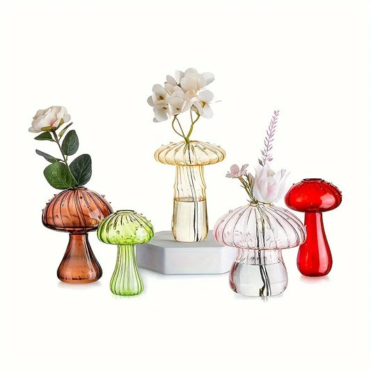 Set of 5 Mushroom Glass Vases