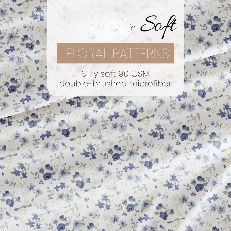 4 Piece Queen Sheet Set (Light Blue Floral)