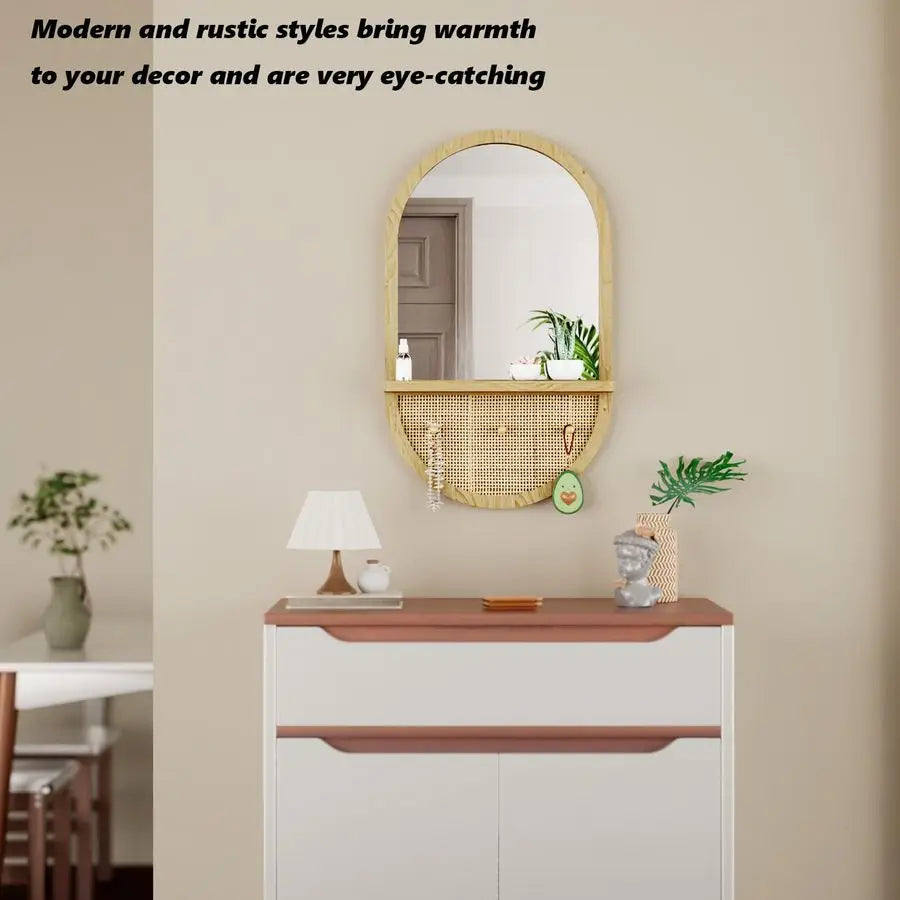 Mirror with Hooks, Removable Shelf