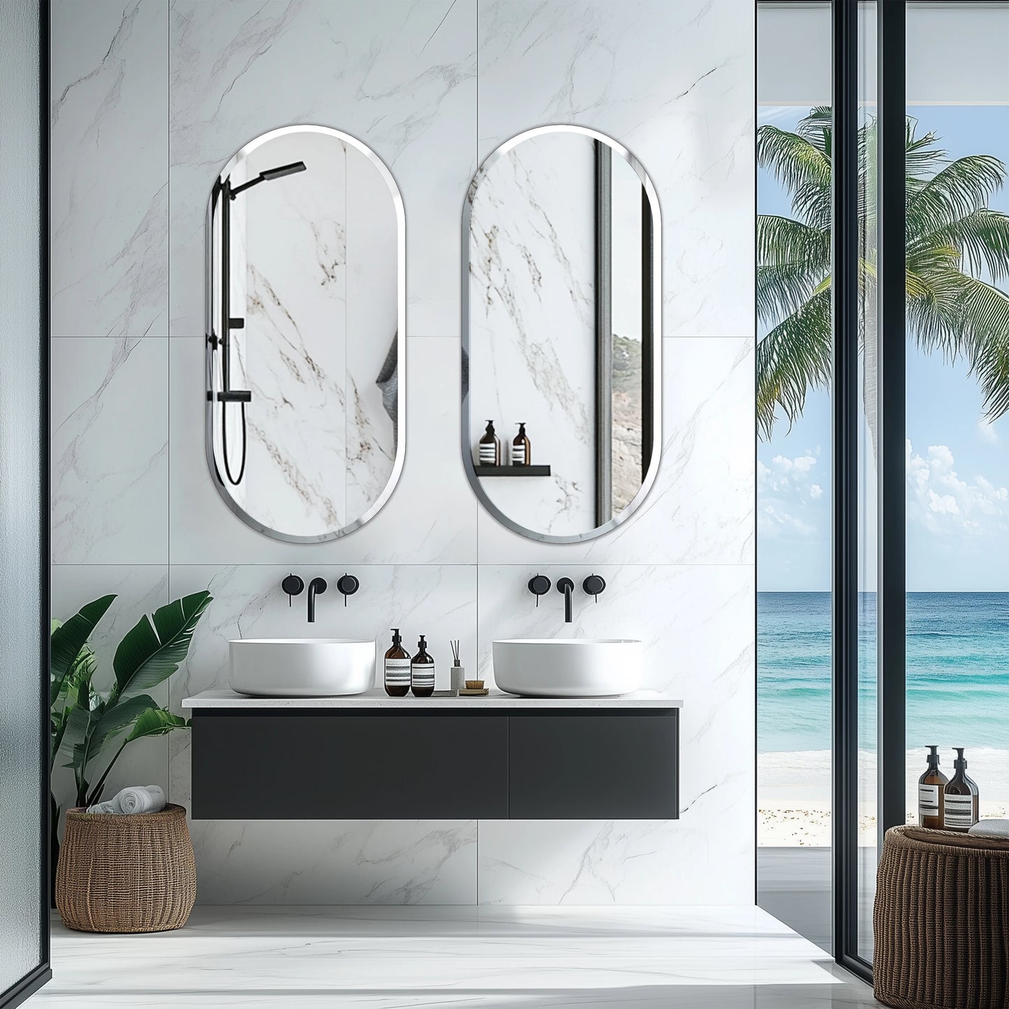 Oval Frameless Mirror - Beveled Polished Wall Mirror