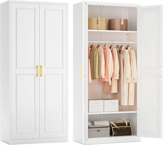 Metal Armoire Wardrobe Closet with Doors and Shelves