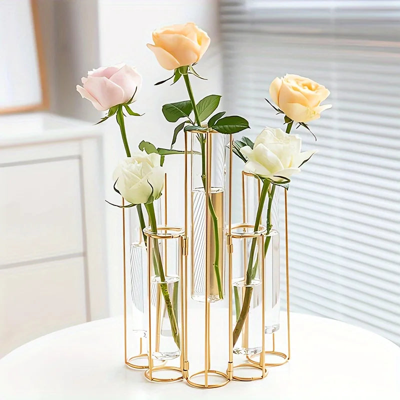 Test Tube Vase with 5 Test Tubes, Metal Stand