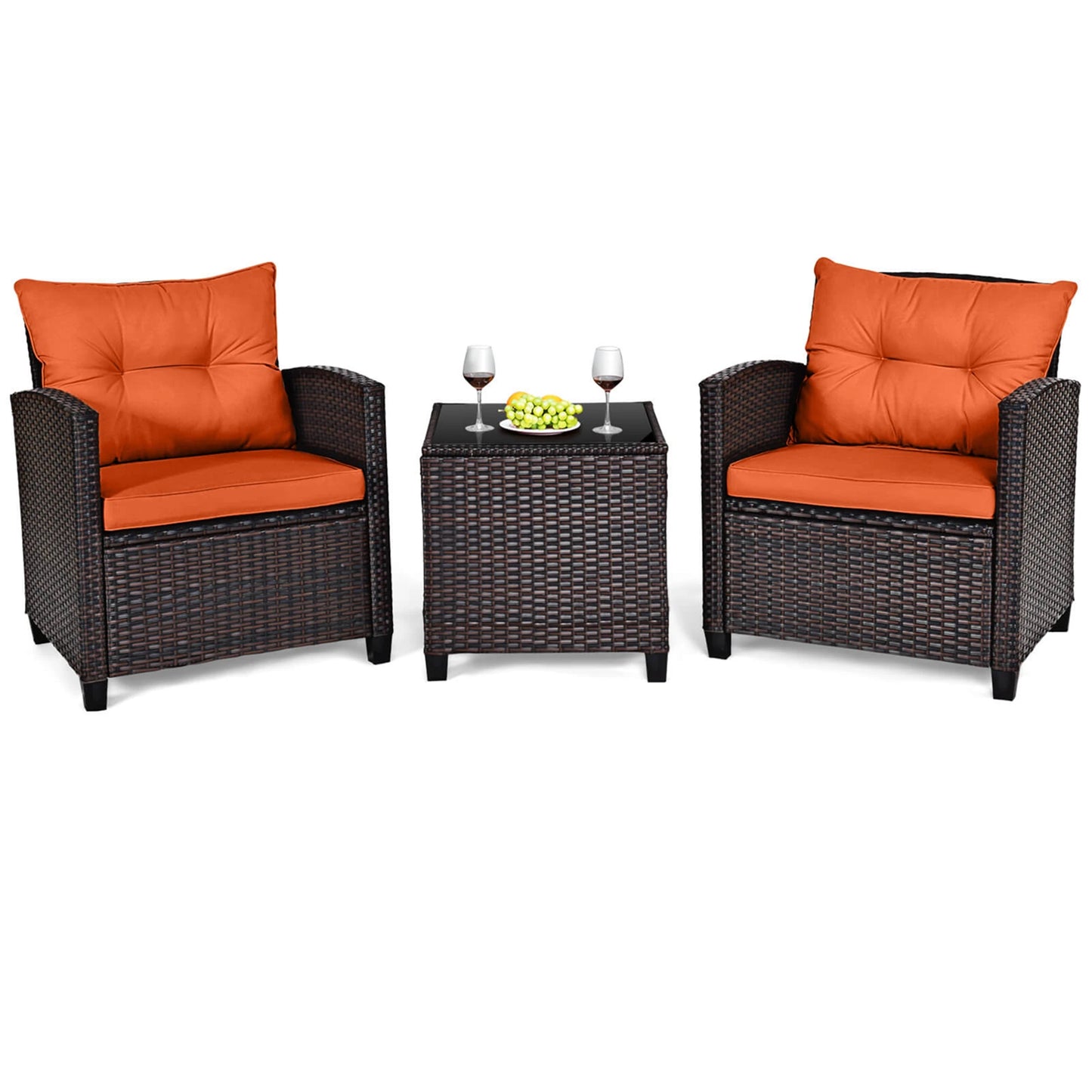 3 PCS Patio Rattan Furniture Set